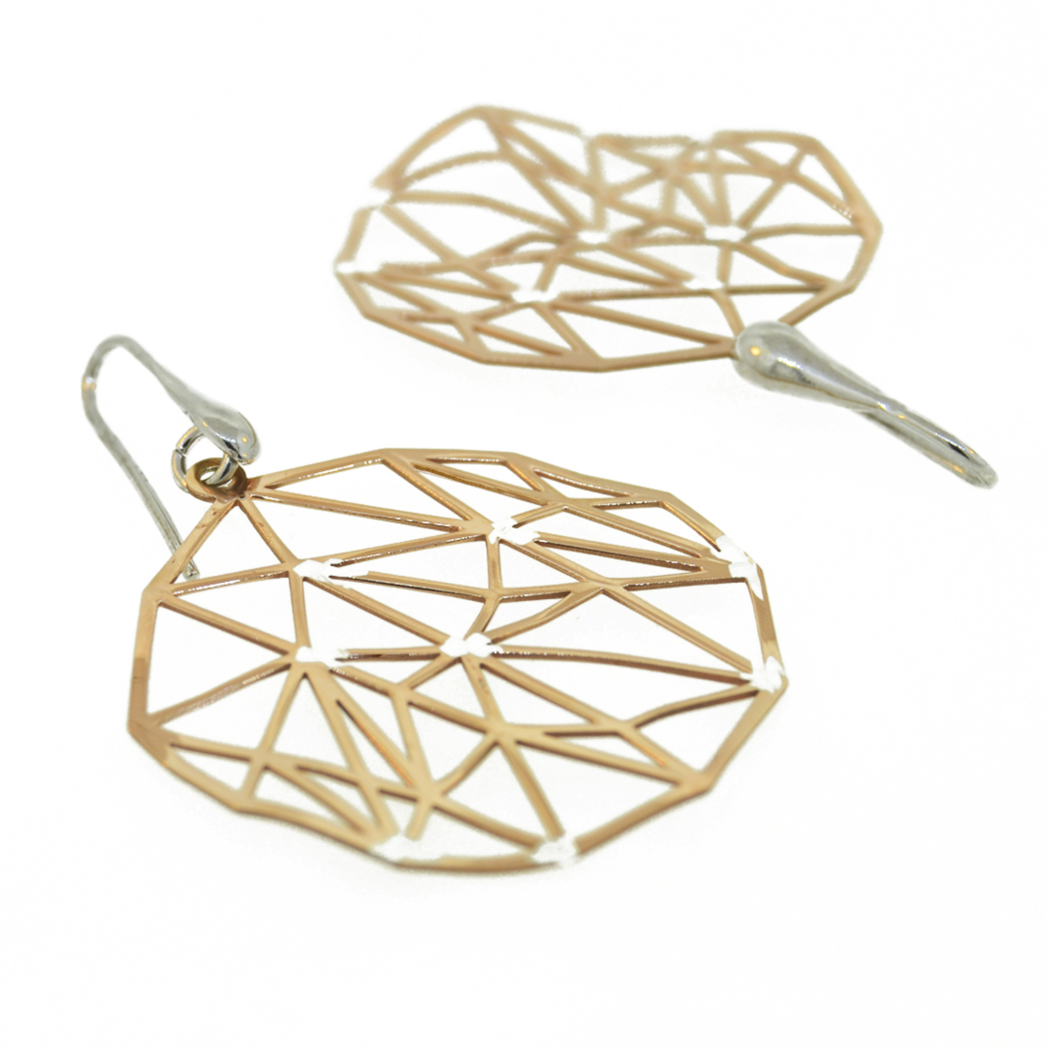 Aros de Plata Esterlina 925 Rombo Bicolor Revestido en Oro 18kt 2