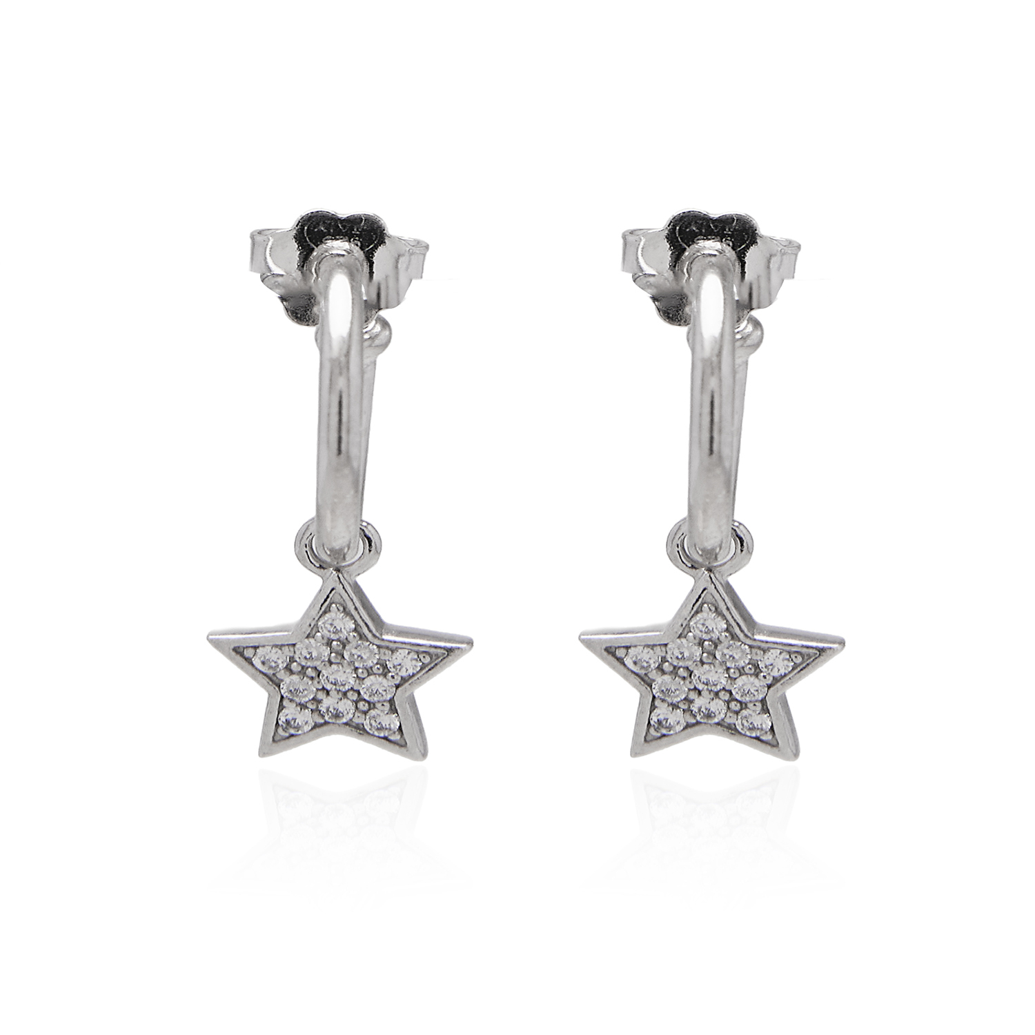 Aros de Plata Esterlina 925 Argollas Circonita Estrella 1