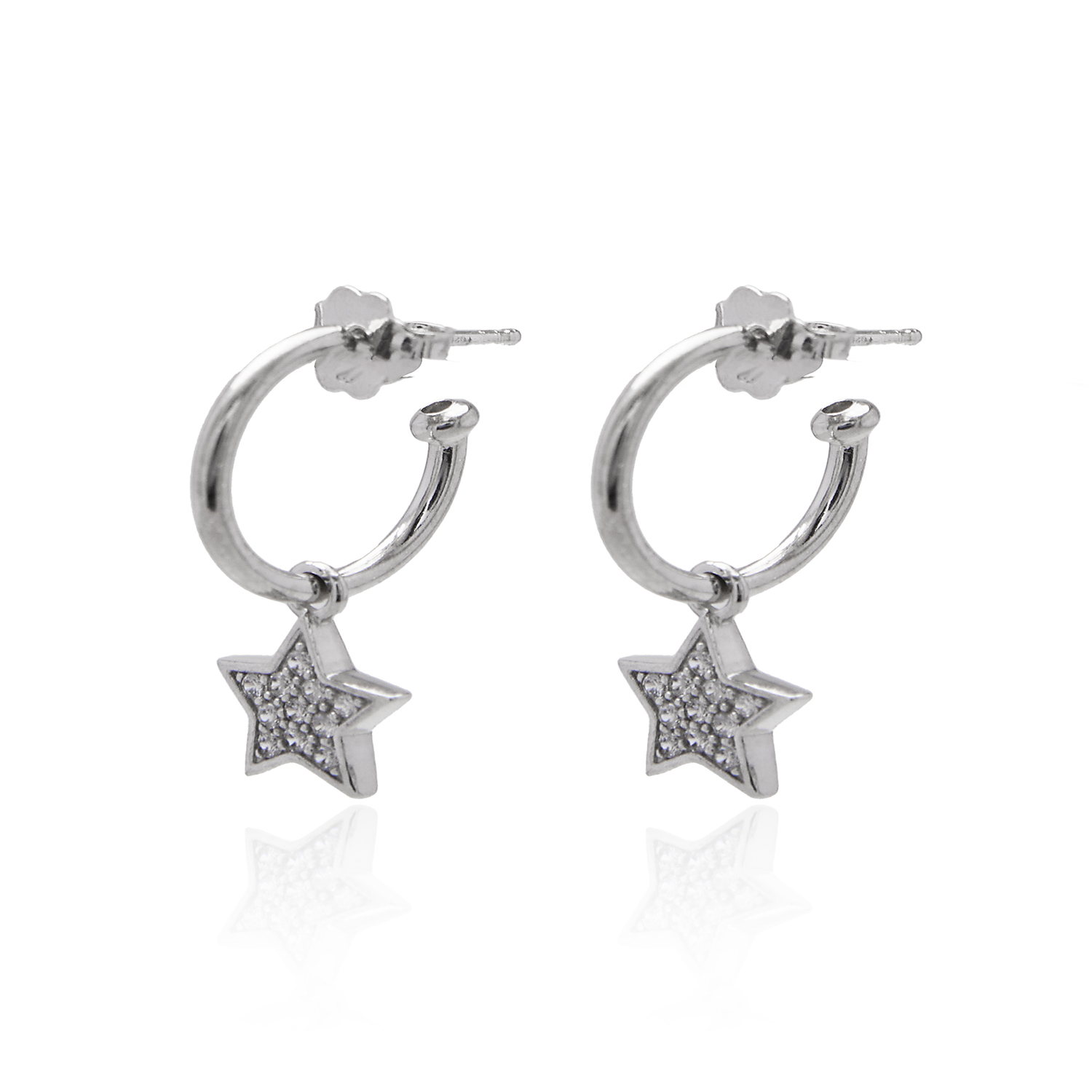 Aros de Plata Esterlina 925 Argollas Circonita Estrella 2