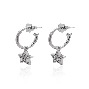 Aros de Plata Esterlina 925 Argollas Circonita Estrella