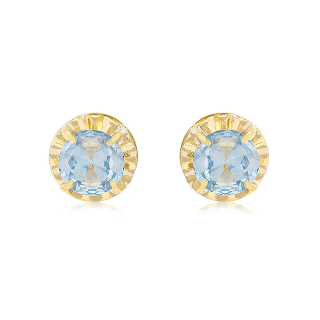 Aros de Oro 18kt Chatón Agua Marina Circonita 4mm