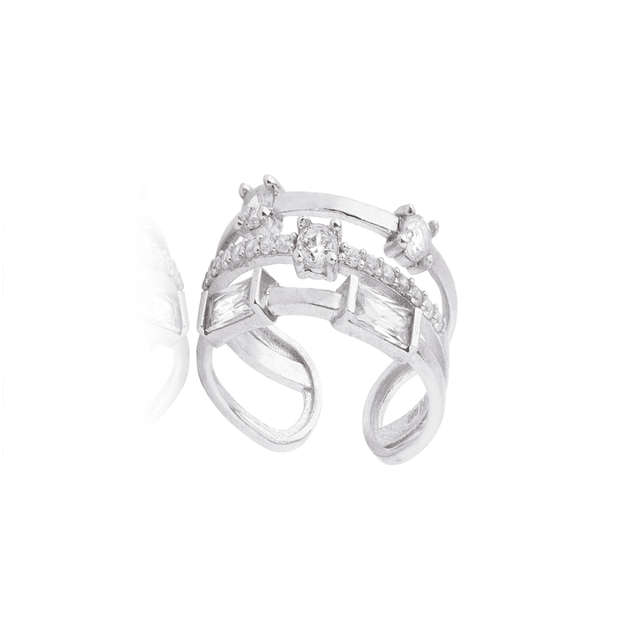 Anillo de Plata Esterlina 925 Tres Lineas Circon 3