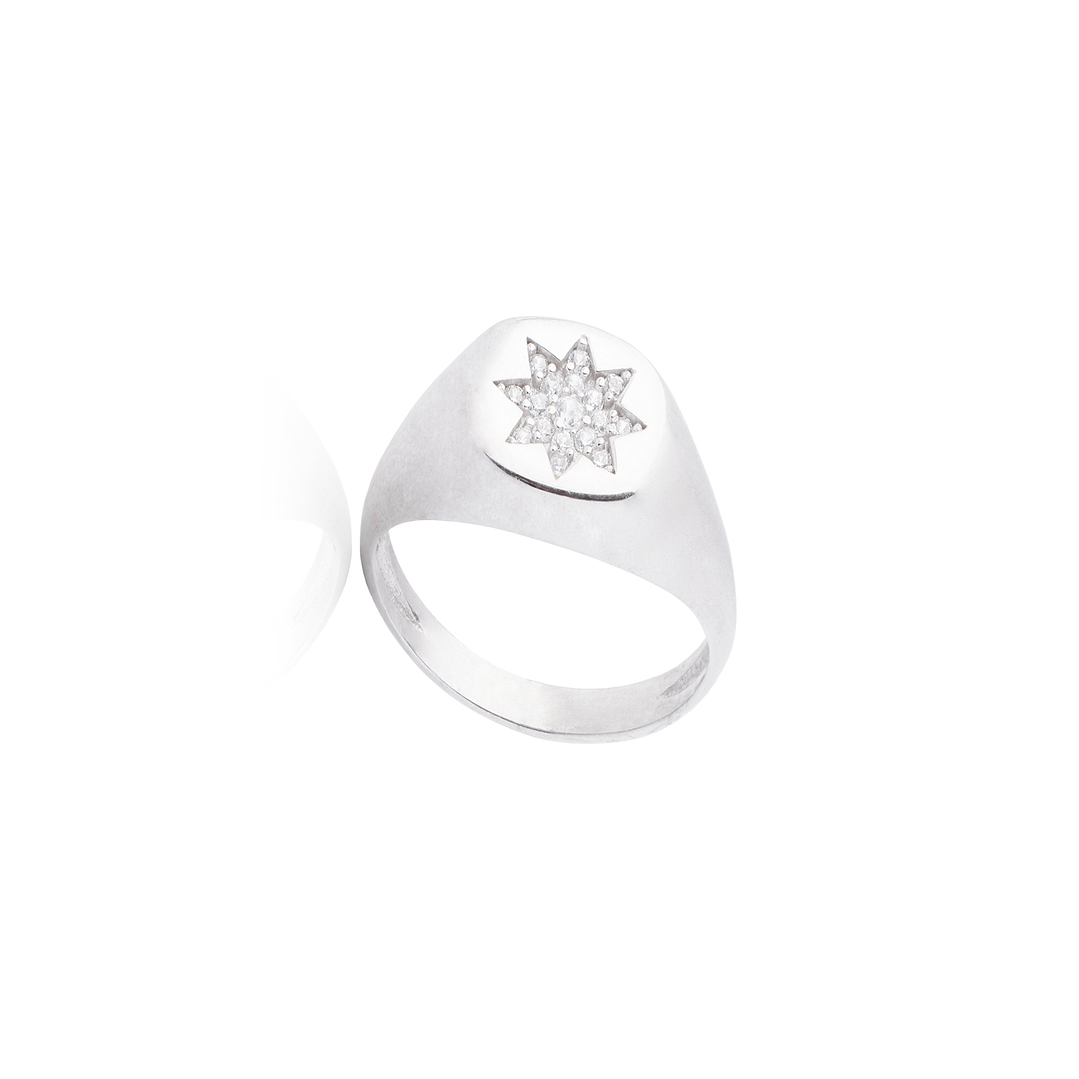Anillo de Plata Esterlina 925 Sello Estrella Circon 3