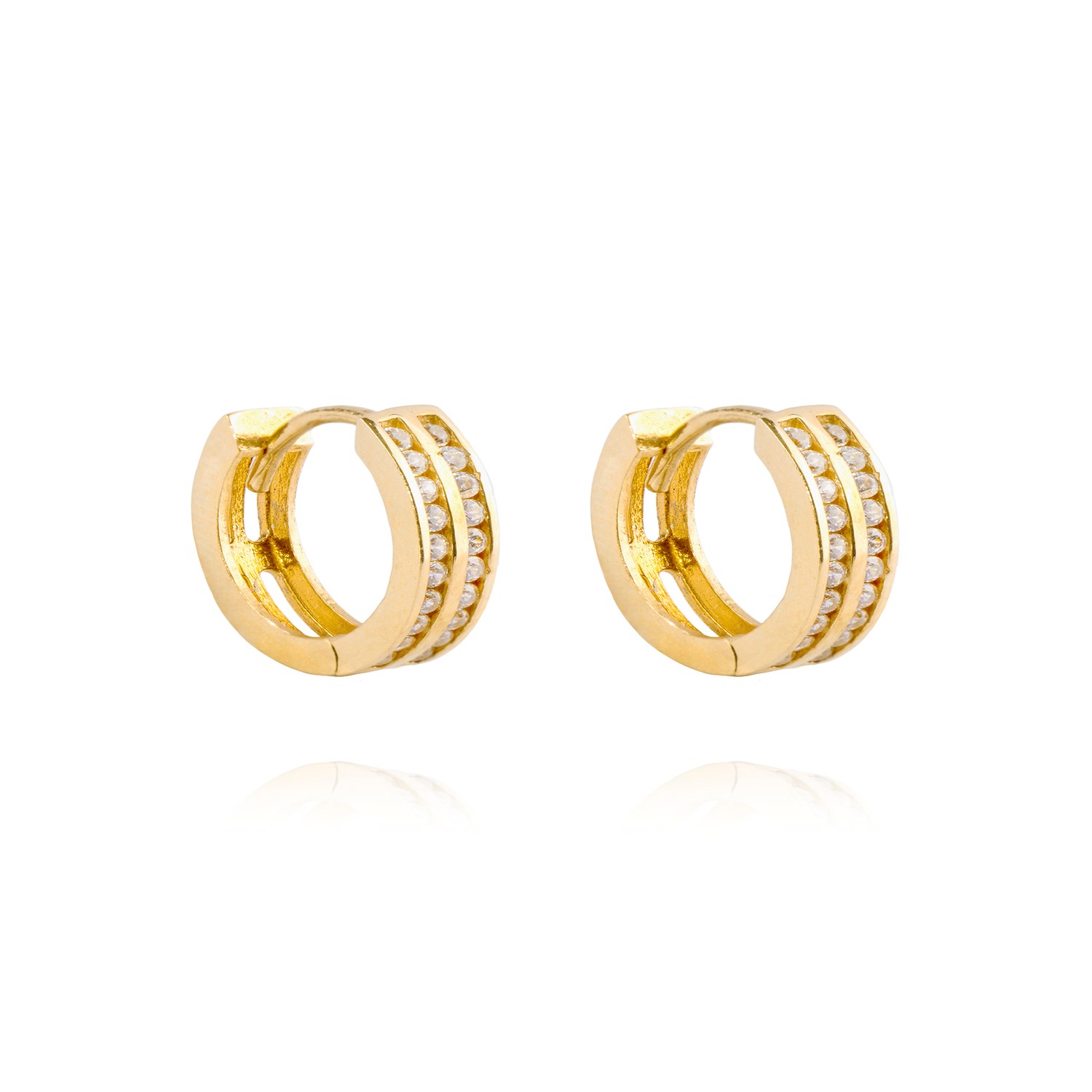 Aros de Oro 18kt Argollas 2 fila Circonitas 1
