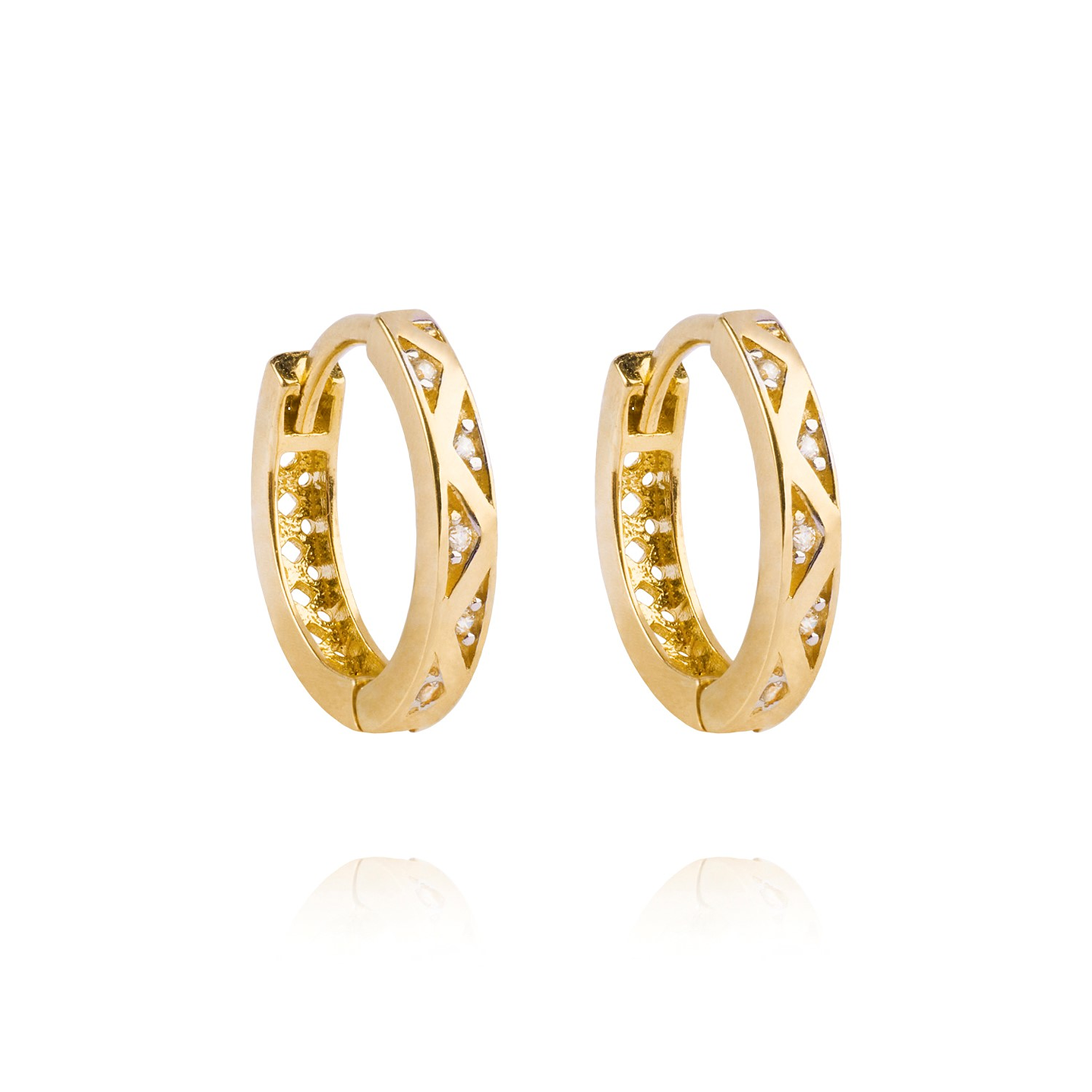 Aros de Oro 18kt Argollas Circon Zigzag 3