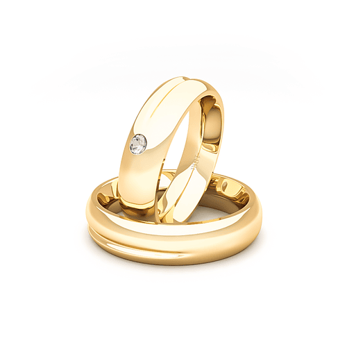 Par de Argollas de Oro 18kt con Diamante 3Pts Corte Brillante 4,5mm Modelo Cuore Oro Amarillo