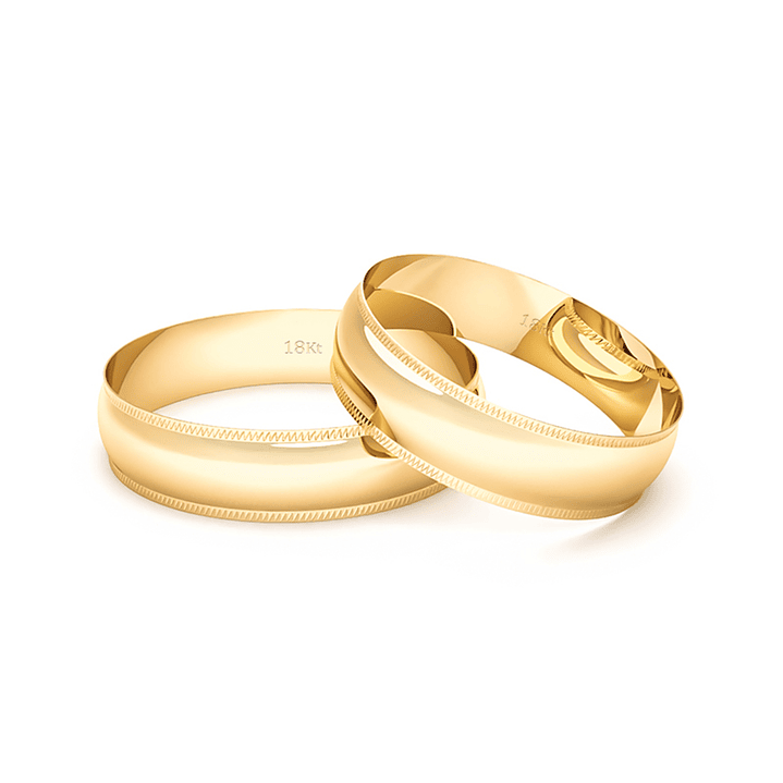 Par Argollas Matrimonio de Oro Amarillo 18kt Alejandrina de 5,0mm 3