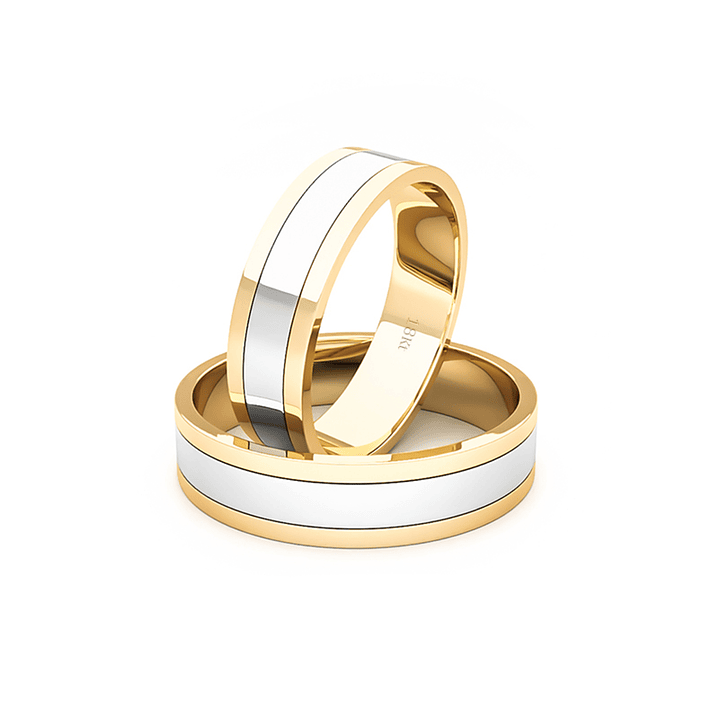 Par Argollas Matrimonio de Oro 18kt Amarillo y Blanco Diva de 5,0mm 1