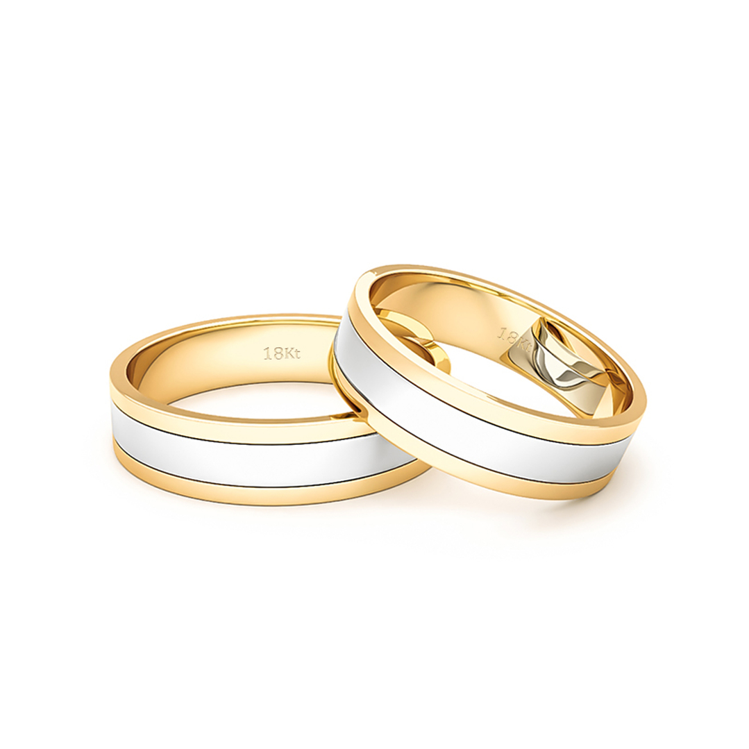 Par Argollas Matrimonio de Oro 18kt Amarillo y Blanco Diva de 5,0mm 2