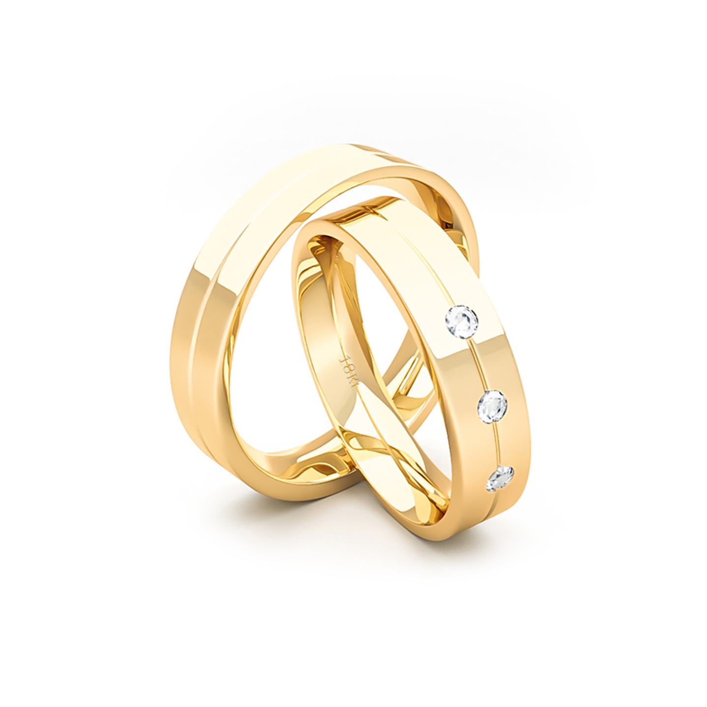 Par Argollas Matrimonio de Oro Amarillo 18kt Gio 4,0mm Diamante 3x2Pts 3