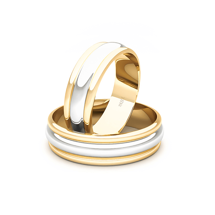 Par Argollas Matrimonio de Oro 18kt Amarillo y Blanco 18kt KZ 5,5mm 1