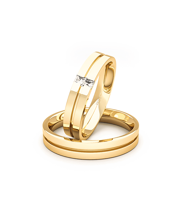 Par de Argollas de Oro 18kt con 2 Diamantes de 1,7x1,7mm Corte Princesa Modelo Neo Oro Amarillo