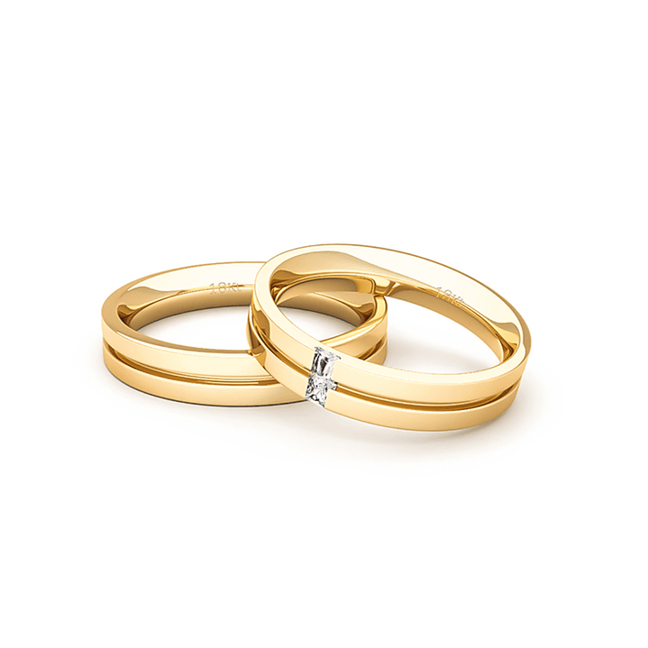 Par Argollas Matrimonio de Oro Amarillo 18kt Neo con 2 Diamantes 1,7mm 2