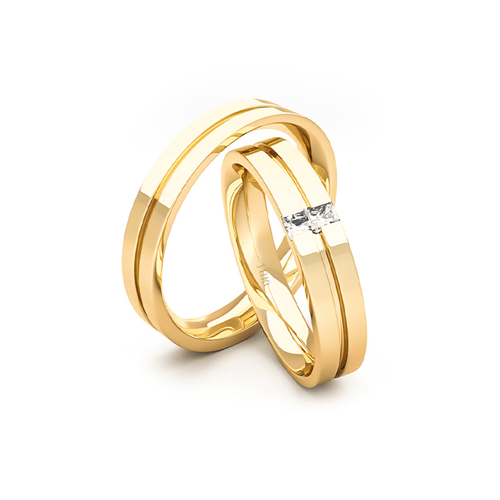 Par Argollas Matrimonio de Oro Amarillo 18kt Neo con 2 Diamantes 1,7mm 3