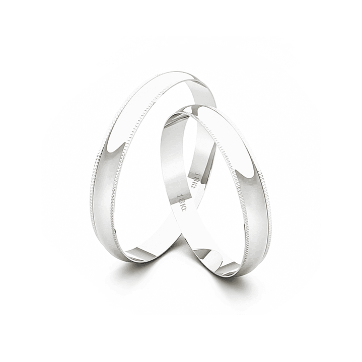 Par Argollas Matrimonio de Oro Blanco 18kt Alexandrina de 3,0mm 2