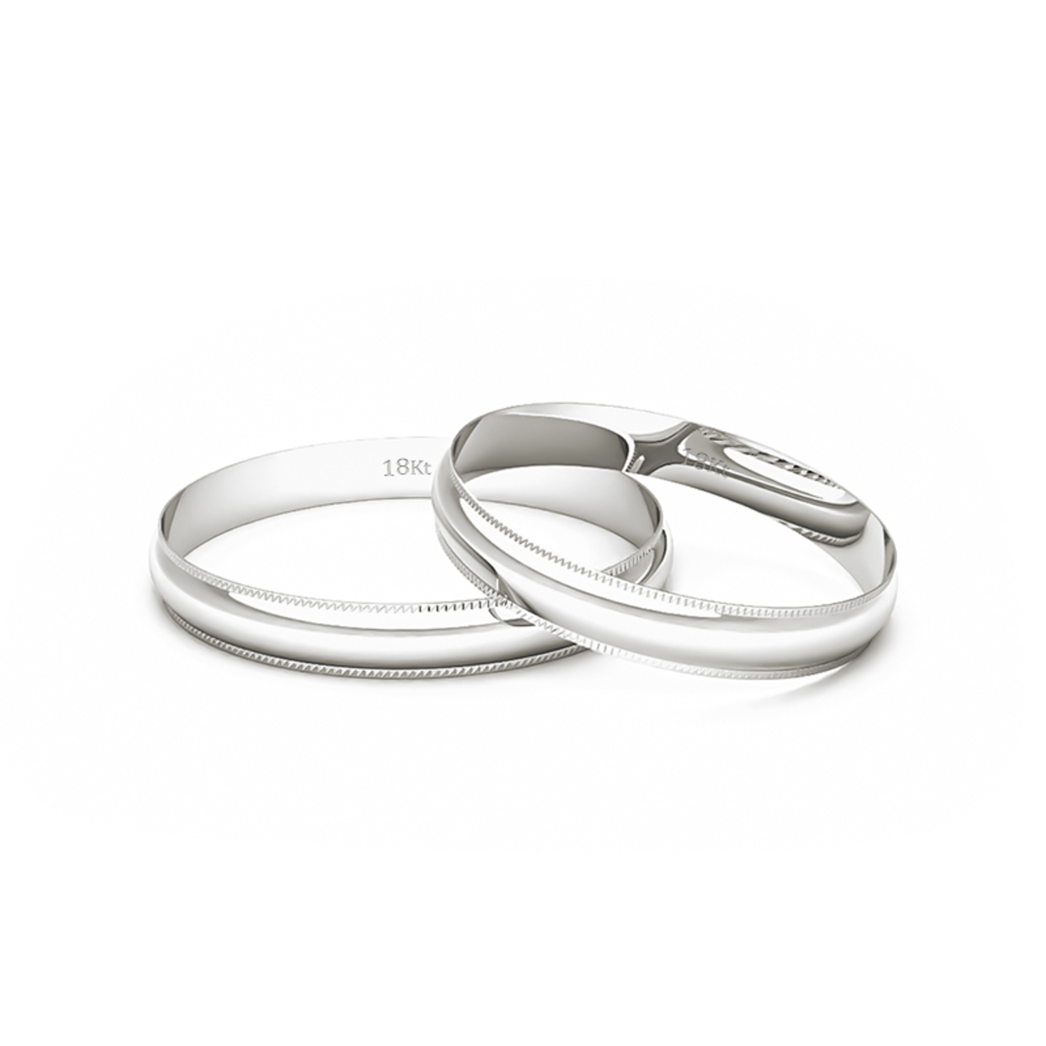 Par Argollas Matrimonio de Oro Blanco 18kt Alexandrina de 3,0mm 3