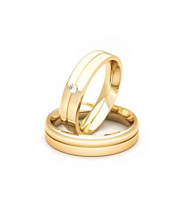 Par de Argollas de Oro 18kt con Diamante 3Pts Corte Brillante 4,0mm Modelo Mia Oro Amarillo