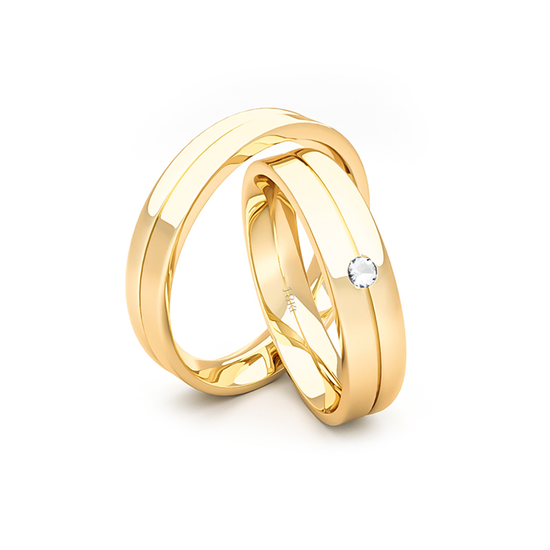 Par Argollas Matrimonio de Oro Amarillo 18kt Mia 4,0mm Diamante 3Pts 3