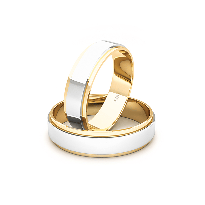 Par Argollas Matrimonio de Oro Amarillo y Blanco 18kt Daen de 5,0mm 1