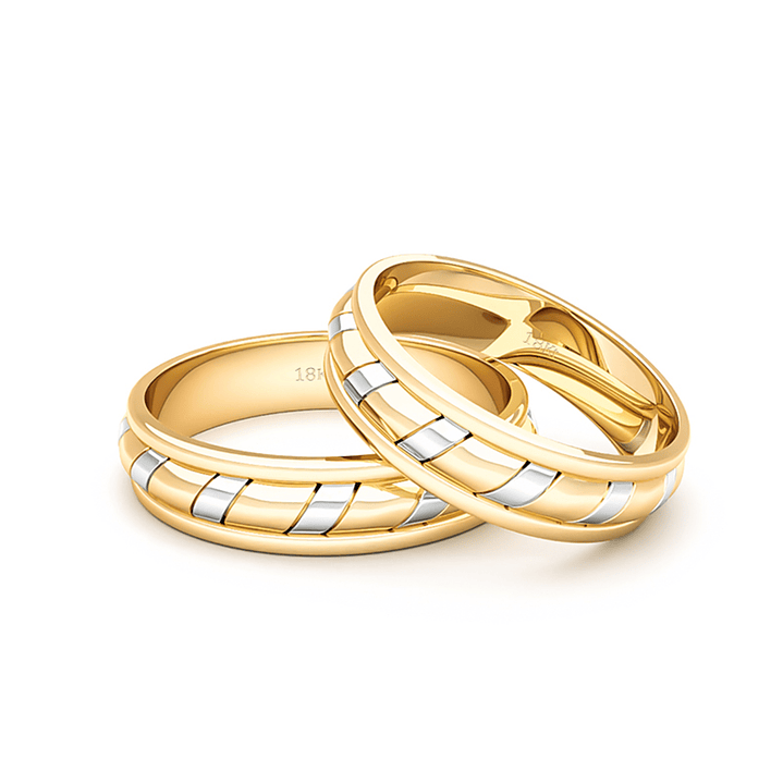 Par Argollas Matrimonio de Oro Amarillo y Blanco 18kt King 5,0mm 2
