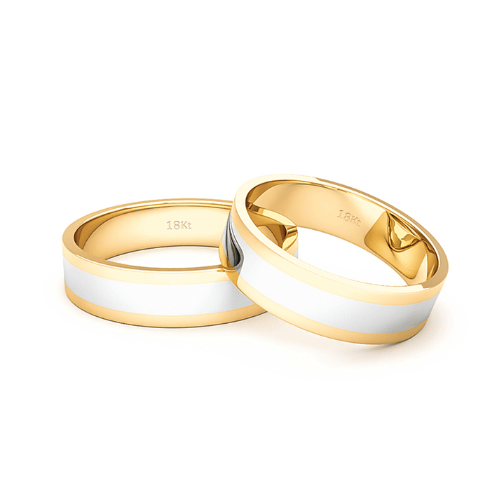 Par Argollas Matrimonio de Oro Amarillo y Blanco 18kt Queen 5,0mm 2