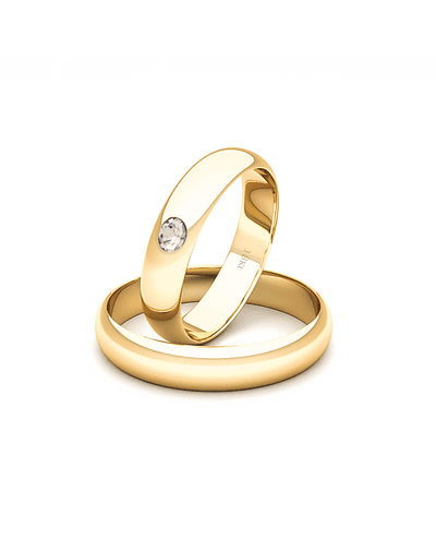 Par de Argollas de Oro 18kt Modelo Ingles VENECIA de 3,5mm con Diamante 3Pts Oro Amarillo