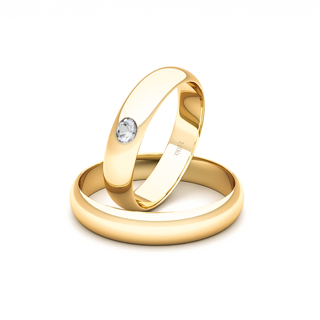 Par Argollas Matrimonio de Oro Amarillo 18kt Venecia 3,5mm Diamante 3Pts 1