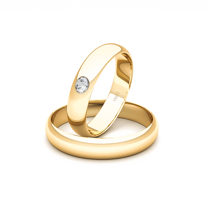 Par Argollas Matrimonio de Oro Amarillo 18kt Venecia 3,5mm Diamante 3Pts 1