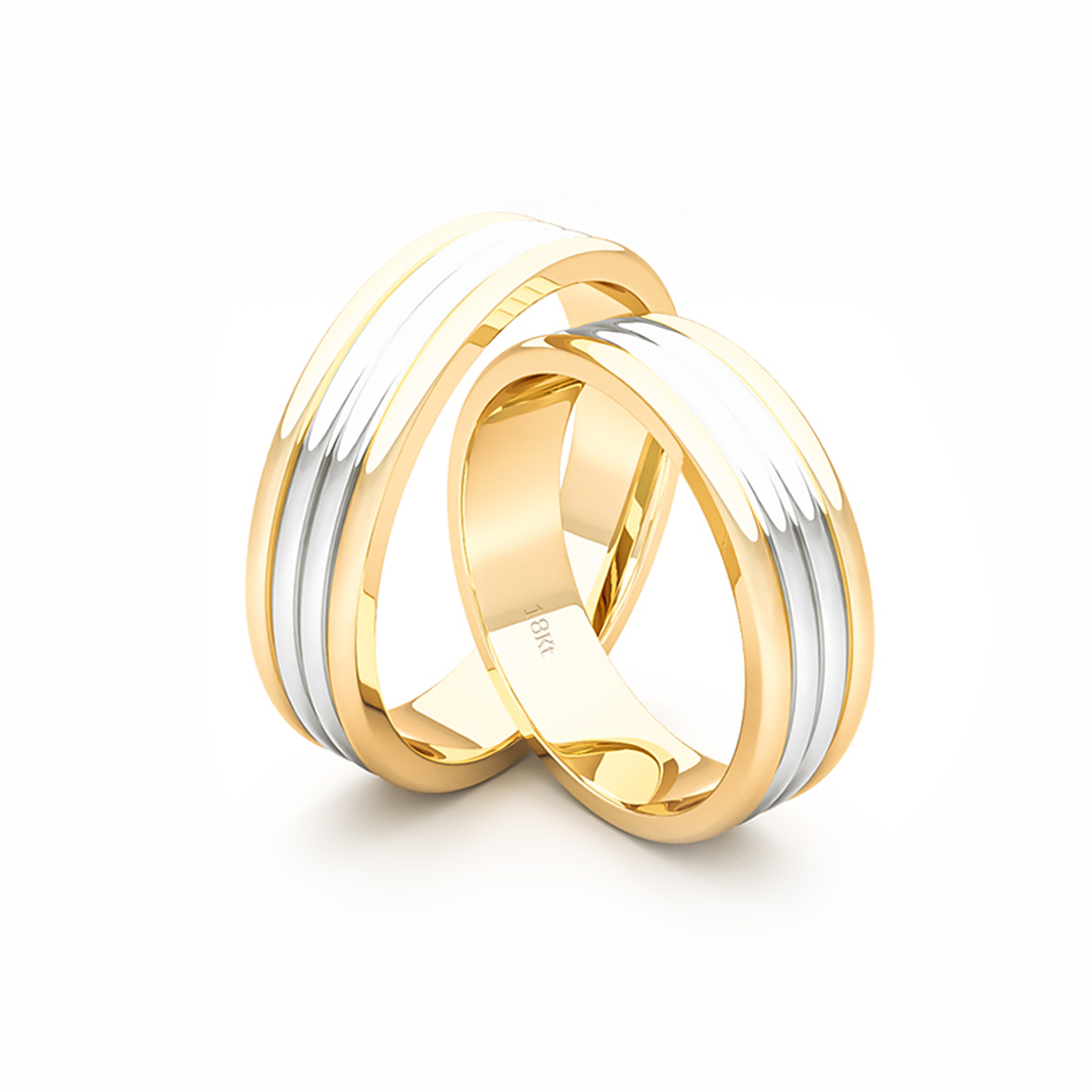 Par Argollas Matrimonio de Oro Amarillo y Blanco 18kt Count 5,0mm 3