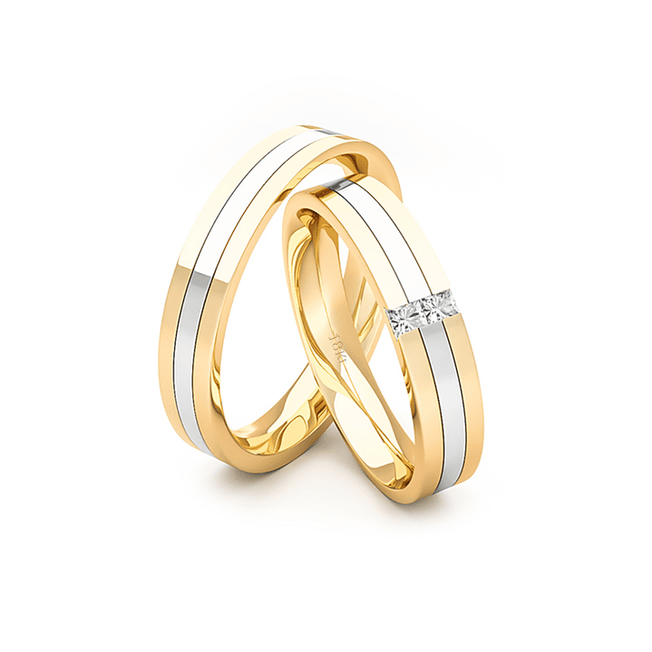 Par Argollas Matrimonio de Oro Amarillo Blanco 18kt Vita 2 Diamantes 1,7 3