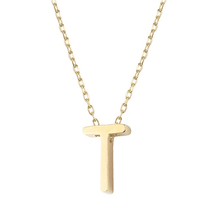 Collar de Plata Esterlina 925 Letra T Lisa Revestido en Oro 18kt 2