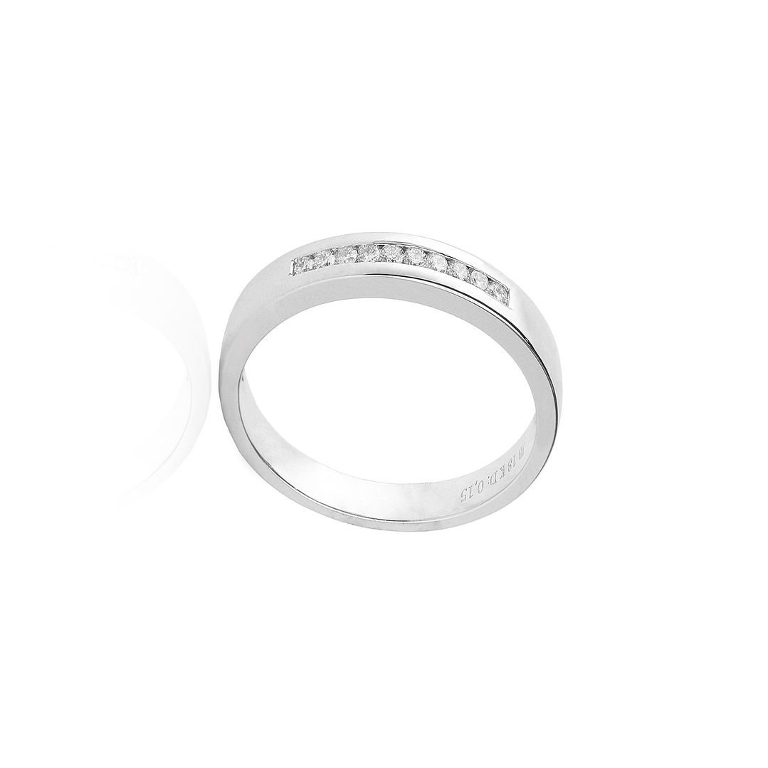 Anillo de Oro Blanco 18kt con Diamantes de 15 Pts Riel Corte Brillante SI/H 3