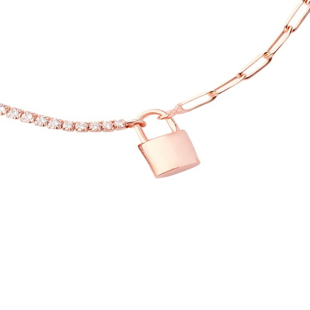 Tobillera Plata Esterlina 925 Revestido Oro 18kt Candado 2