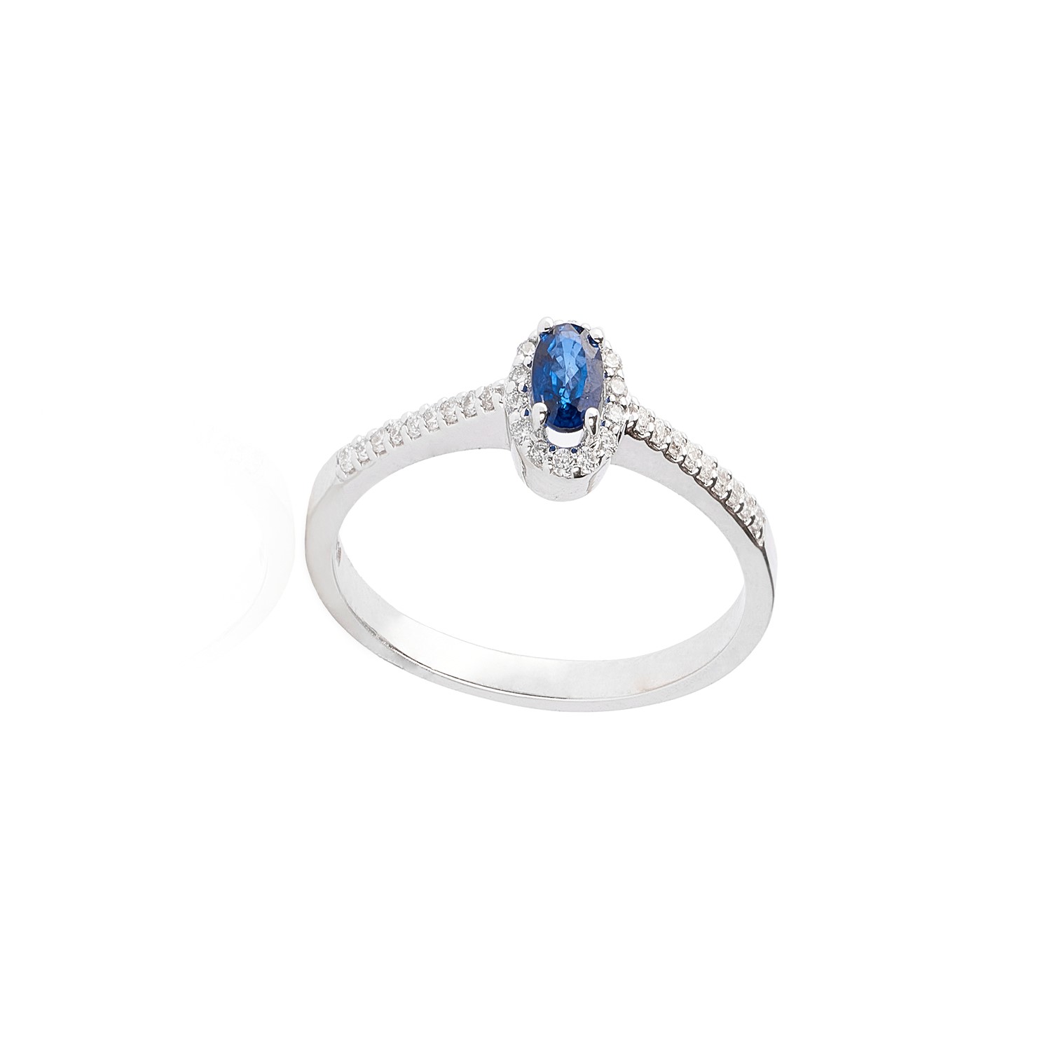 Anillo de Oro 18kt con Diamantes de 13 Pts Corte Brillante SI/H 19 Pts Zafiro 3