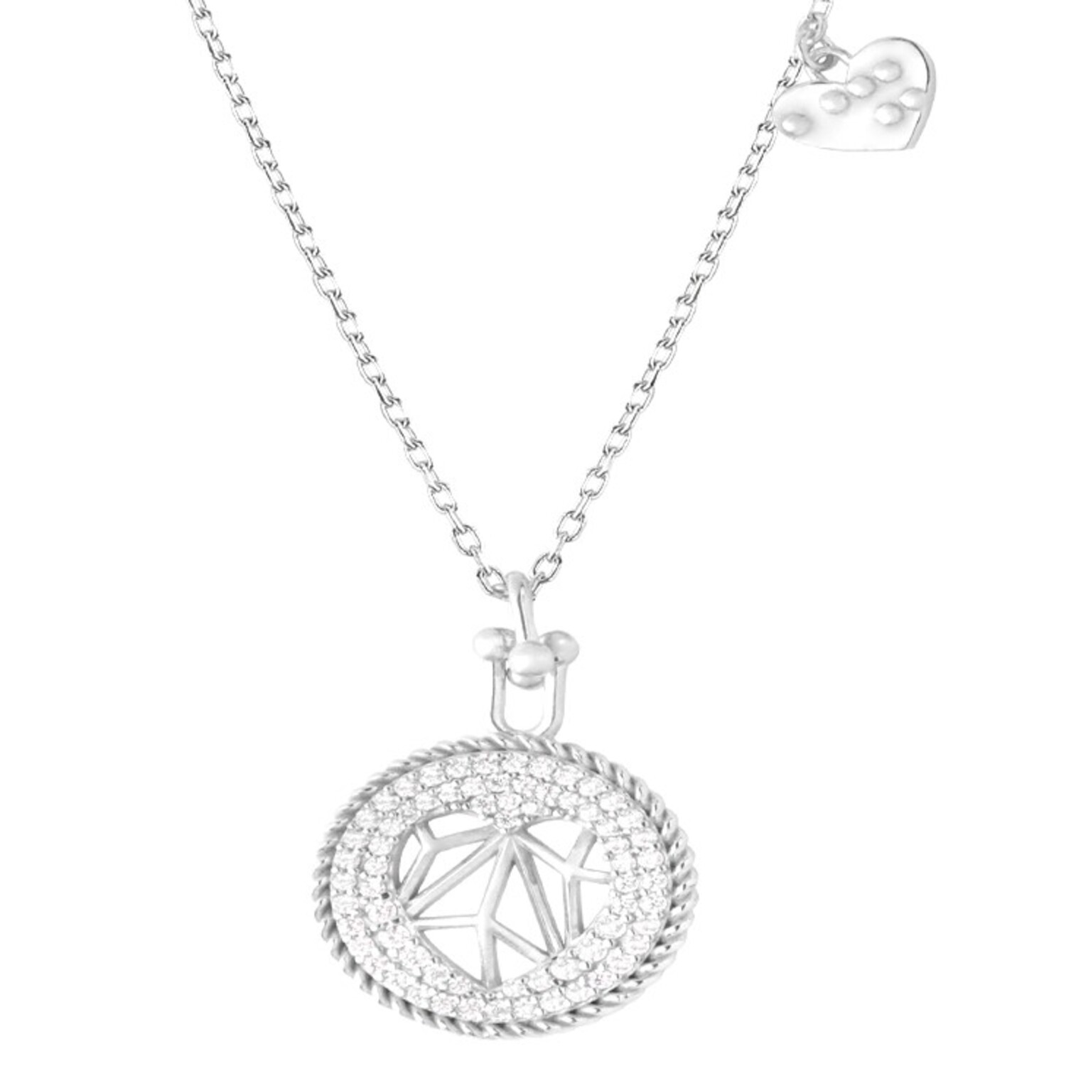 Collar de Plata Esterlina 925 Circulo Corazon Circon 2