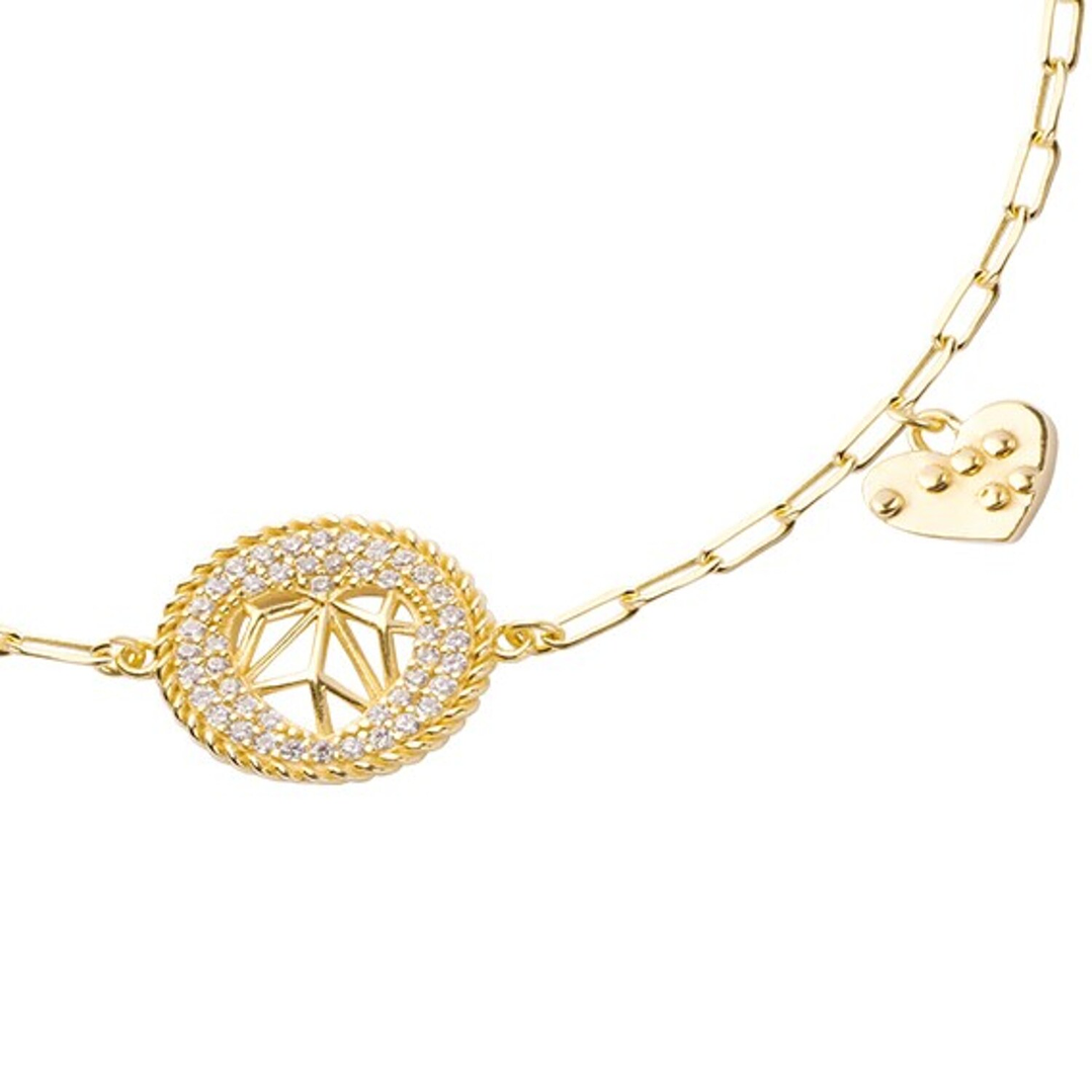 Pulsera de Plata Esterlina 925 Circulo Corazon Revestido en Oro 18kt 2