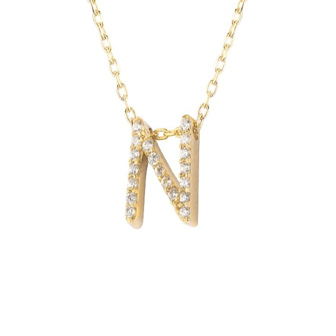 Collar de Plata Esterlina 925 Letra N Circon Revestido en Oro 18kt 2