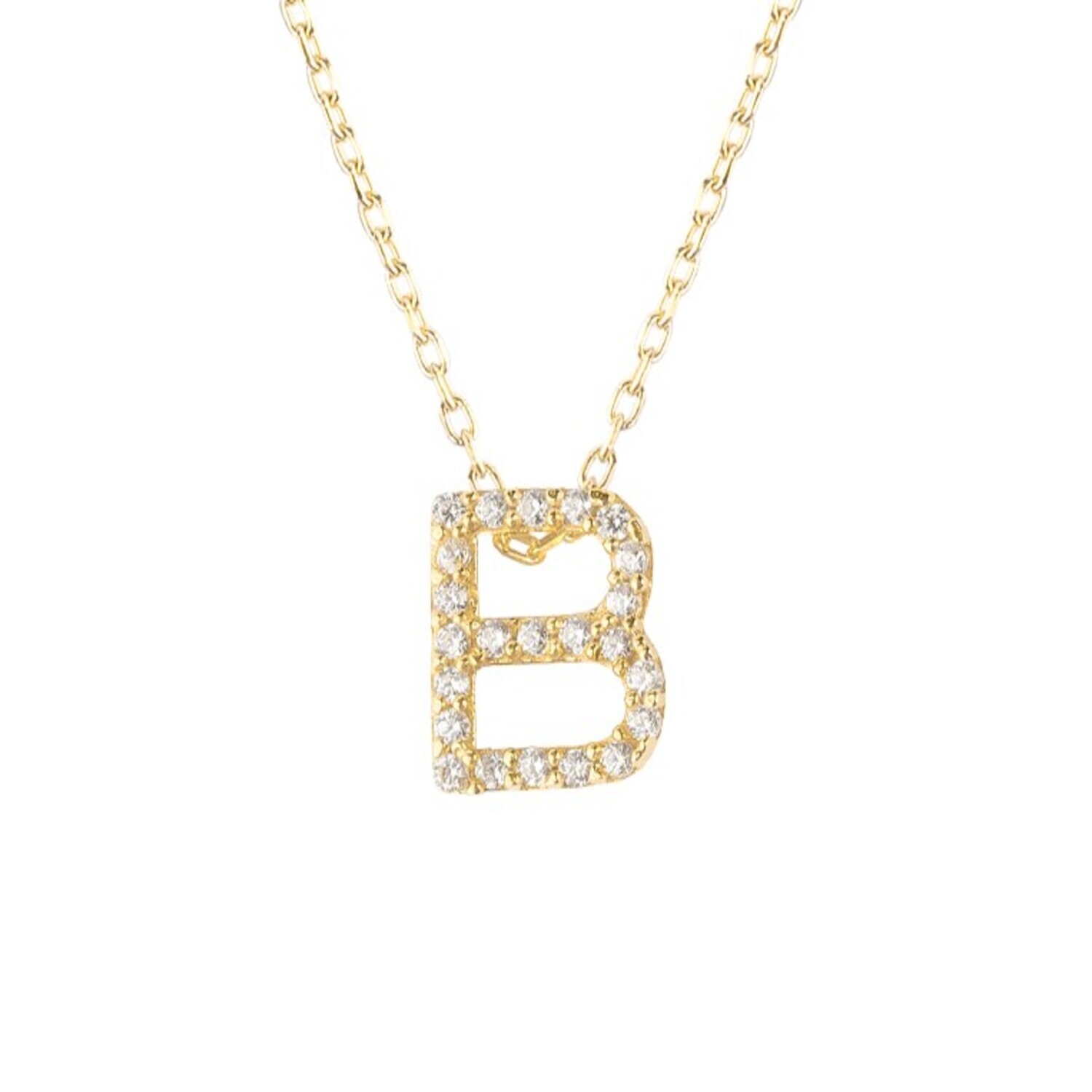 Collar de Plata Esterlina 925 Letra B Circon Revestido en Oro 18kt 2