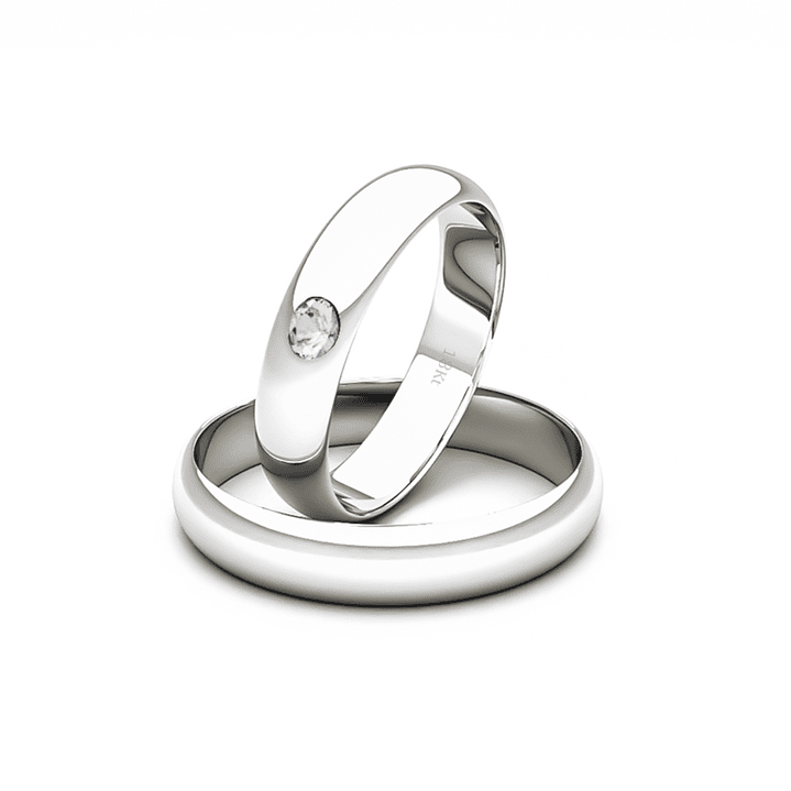 Par Argollas Matrimonio de Oro 18kt Modelo Inglés Venecia de 3,5mm con Diamante 3Pts Oro Blanco 1