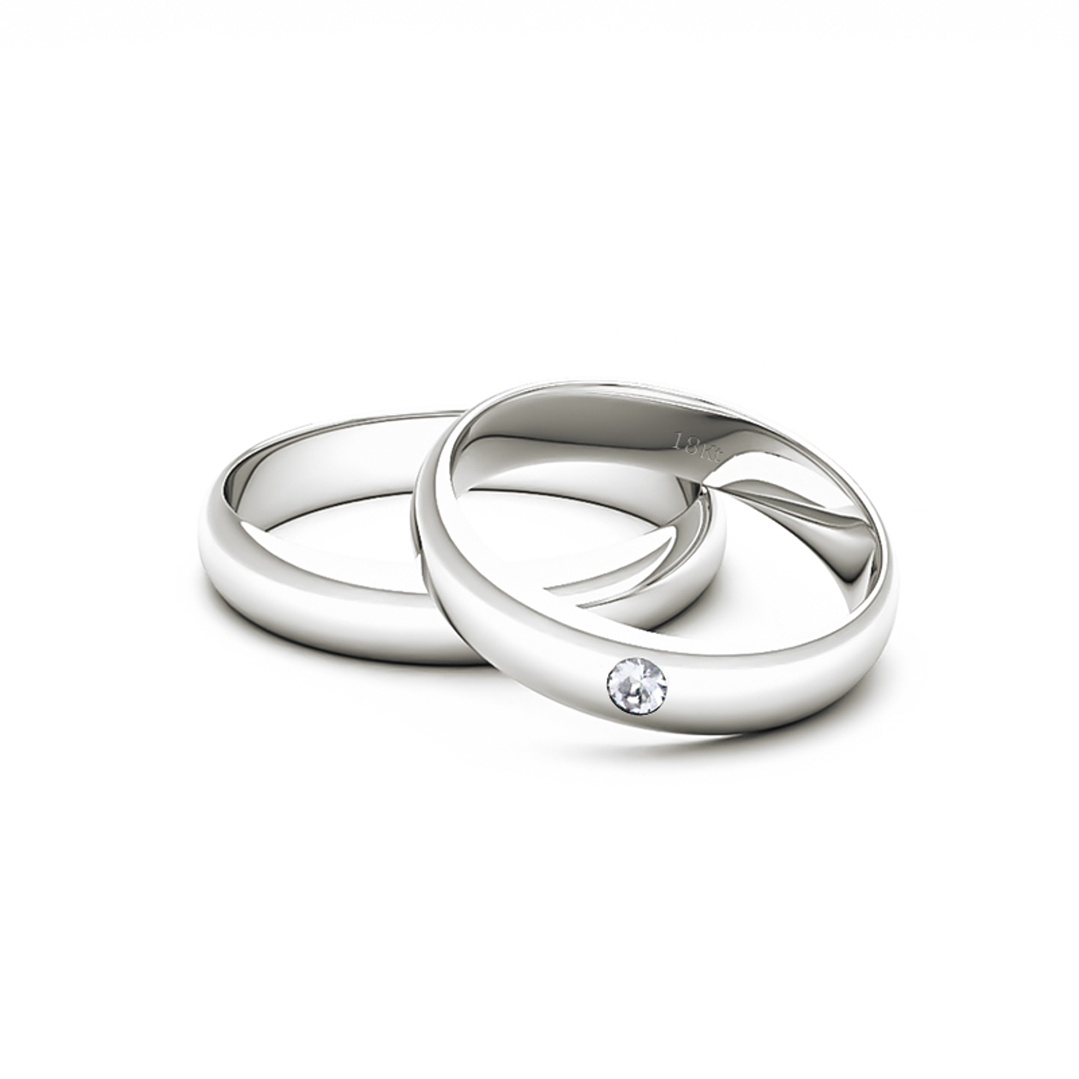 Par Argollas Matrimonio de Oro 18kt Modelo Inglés Venecia de 3,5mm con Diamante 3Pts Oro Blanco 2