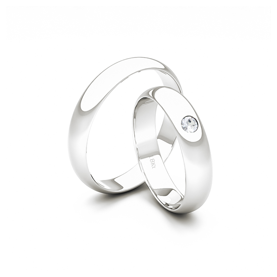 Par Argollas Matrimonio de Oro 18kt Modelo Inglés Venecia de 3,5mm con Diamante 3Pts Oro Blanco 3