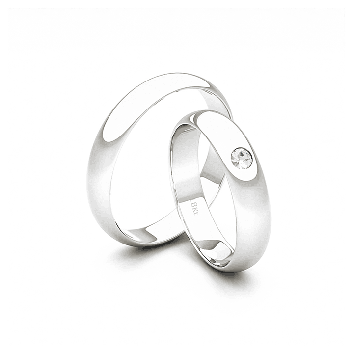 Par Argollas Matrimonio de Oro 18kt Modelo Inglés Venecia de 3,5mm con Diamante 3Pts Oro Blanco 3