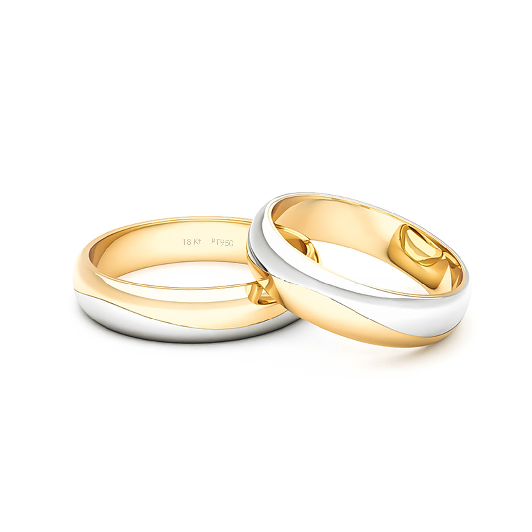 Par Argollas Matrimonio de Oro Bicolor con Platino Modelo Lumina 4,5mm 2