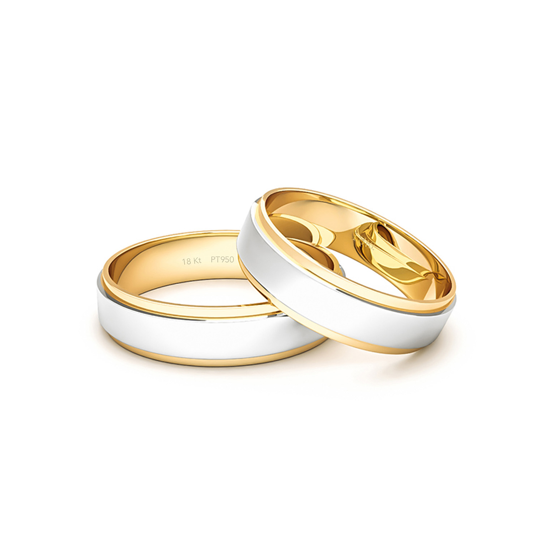 Par Argollas Matrimonio de Oro Amarillo con Platino Daen 5,0mm 2