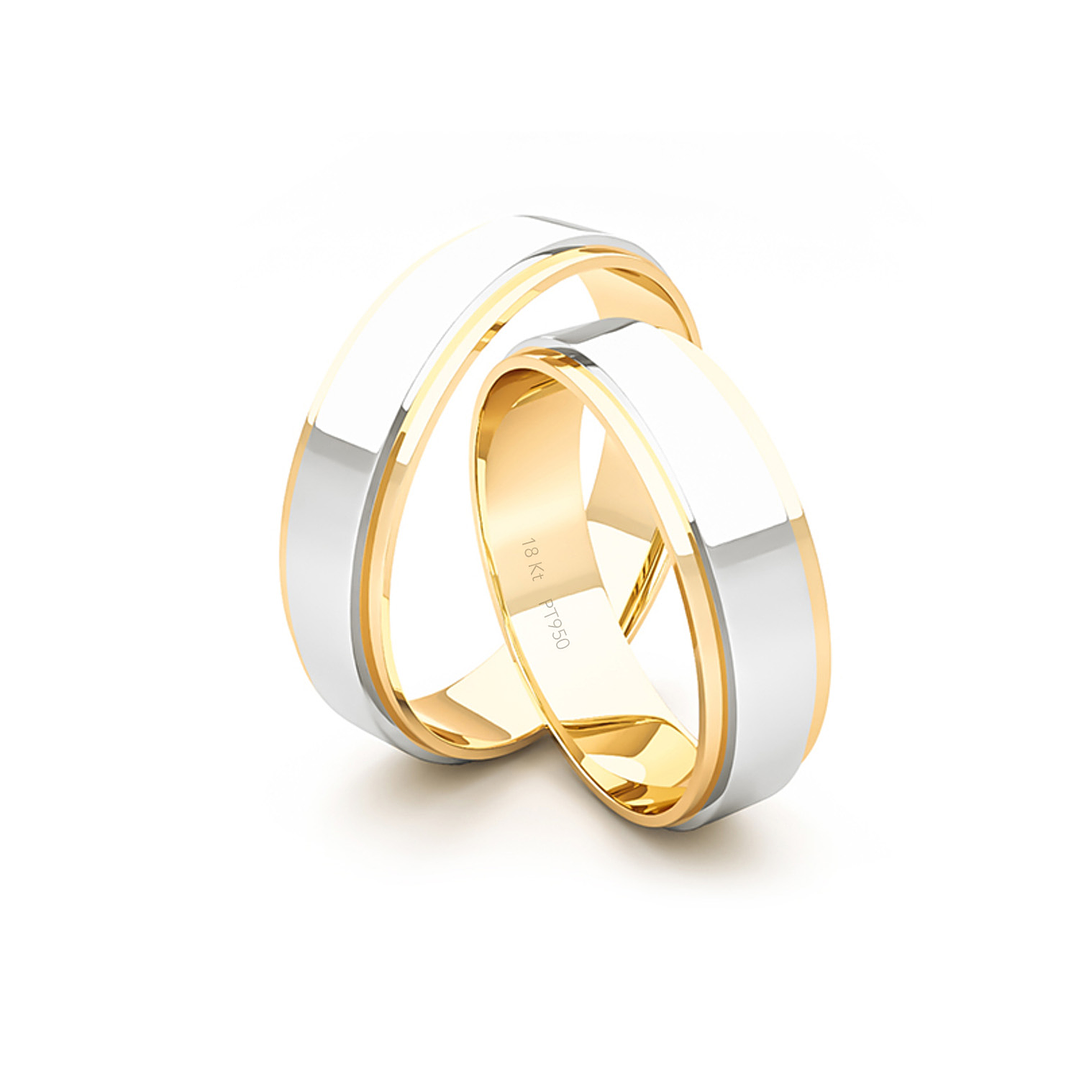 Par Argollas Matrimonio de Oro Amarillo con Platino Daen 5,0mm 3