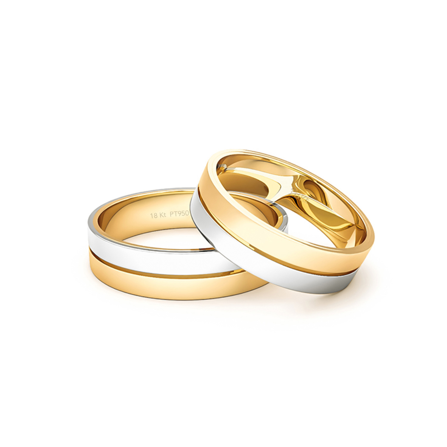 Par Argollas Matrimonio de Oro Amarillo y Platino Saffy 5,5mm 2