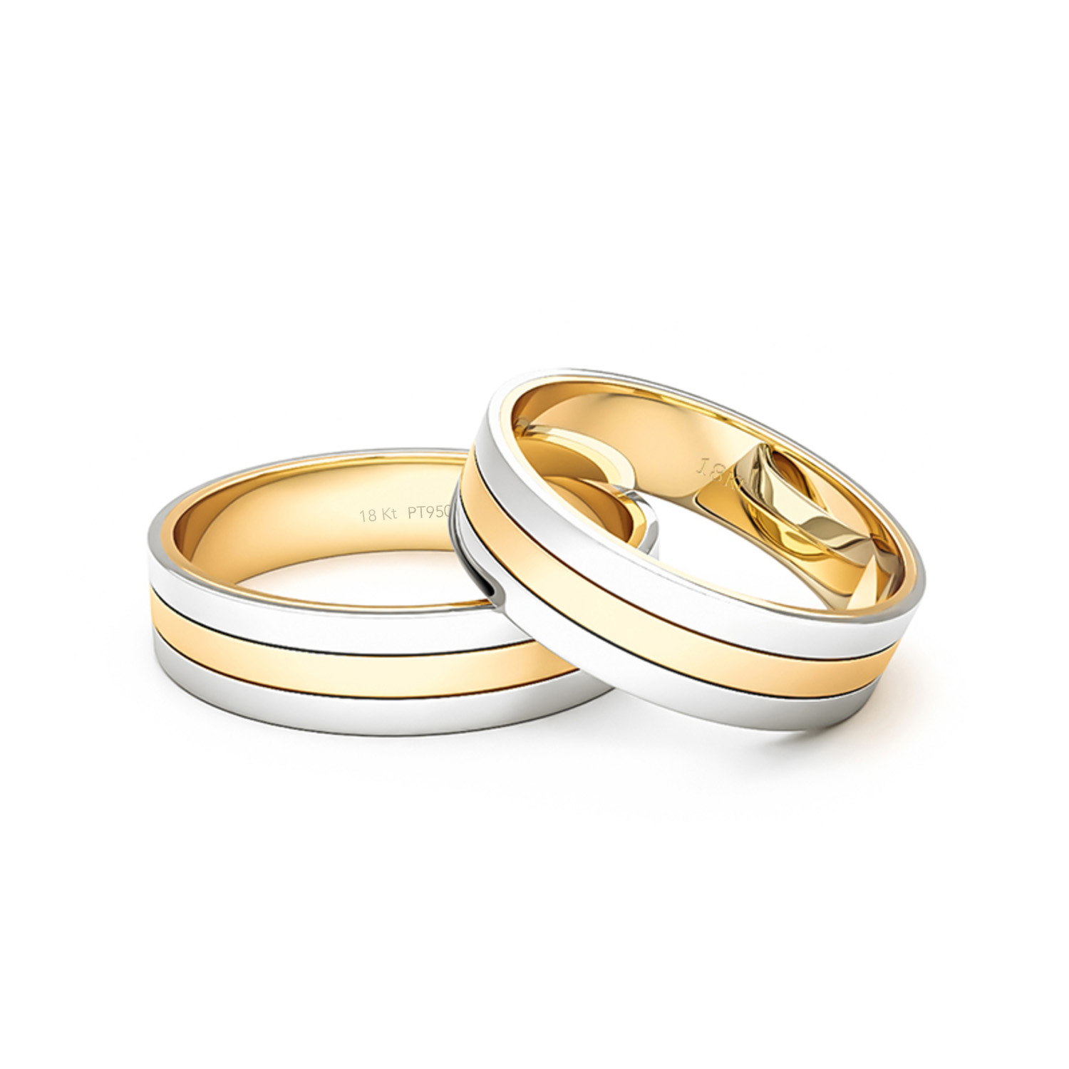 Par Argollas Matrimonio de Oro Amarillo y Platino Royal 5,0mm 2