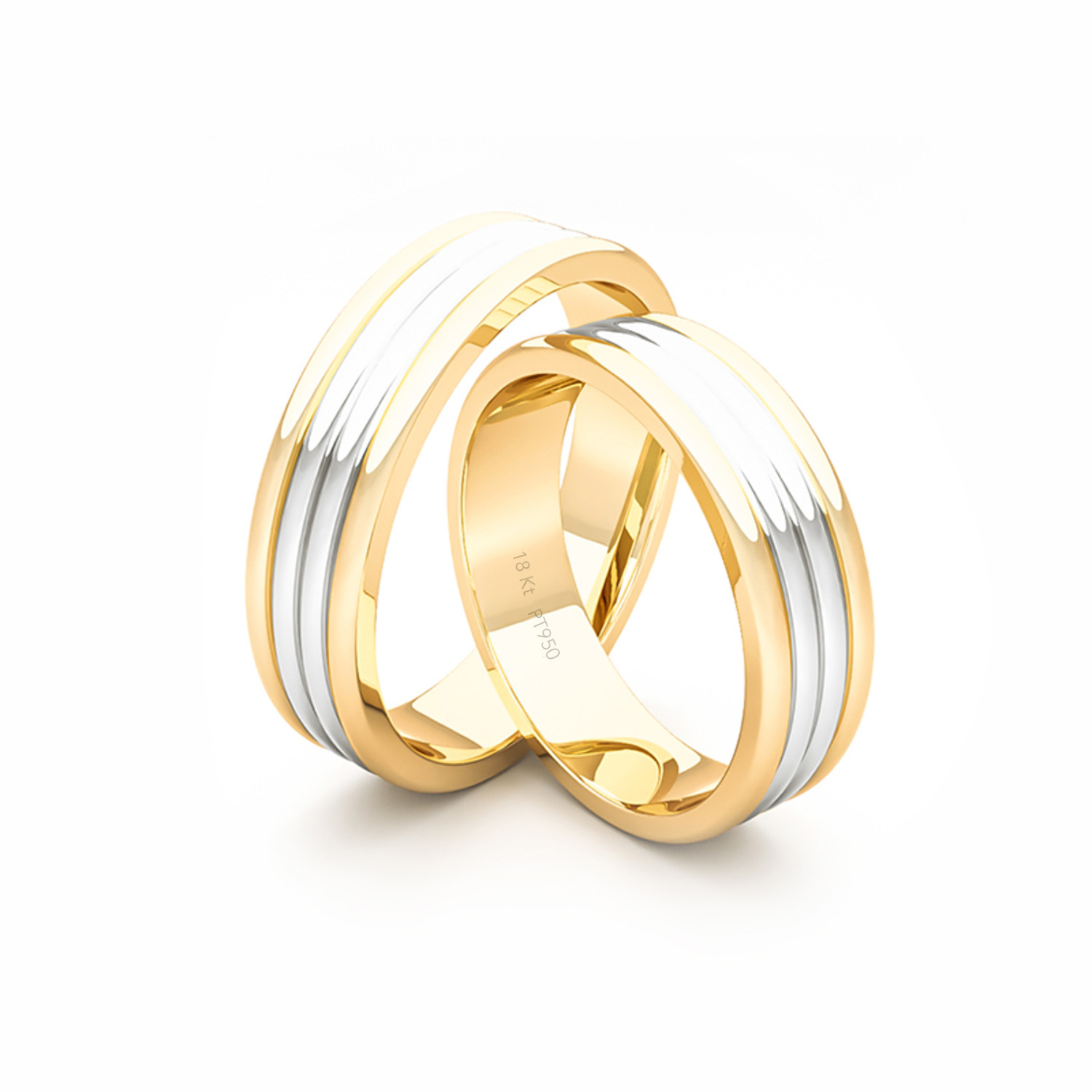 Par Argollas Matrimonio Bicolor de Oro amarillo y Platino Count 5,0mm 3