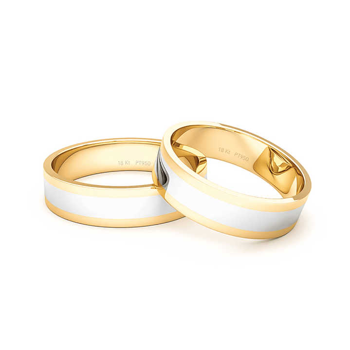 Par Argollas Matrimonio de Oro Amarillo y Platino Queen 5,0mm 2