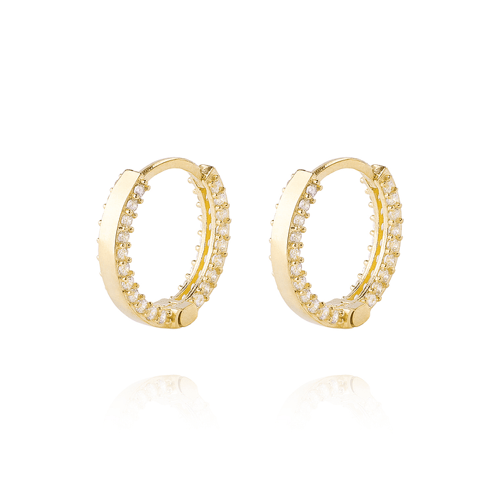 Aros de Oro 18kt Argollas Circon de 11mm 1